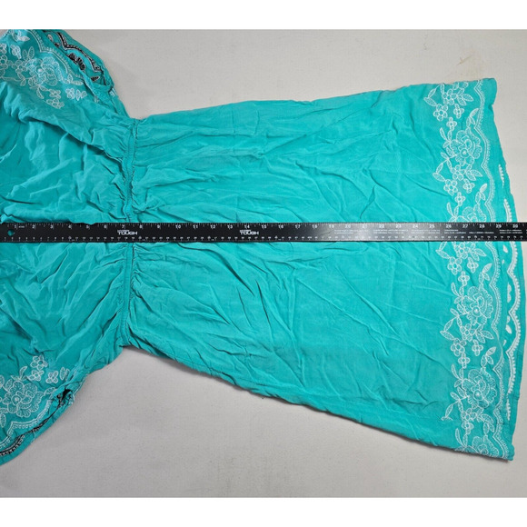 One Clothing Dress Junior's XL Green Mini Fit & Flare Embordering Short Sleeve - Picture 7 of 16